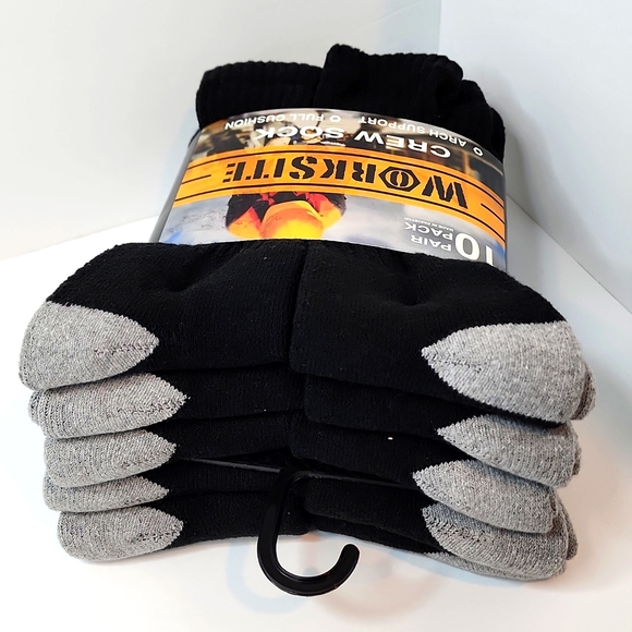 WORKSITE 10 PAIR CREW SOCKS, BLACK WORTH GREY TOEGUARD & HEAL - Picture 7 of 8